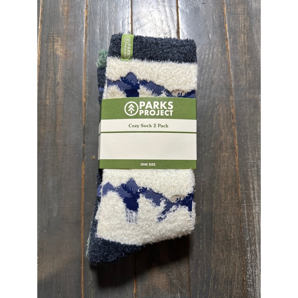 Parks Project Cozy Sock 2 Pack Navy Cream Green Mountain Fuzzy Socks